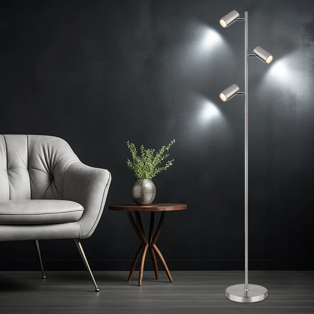 Globo Robby Vloerlamp - 3x GU10 - Nikkel