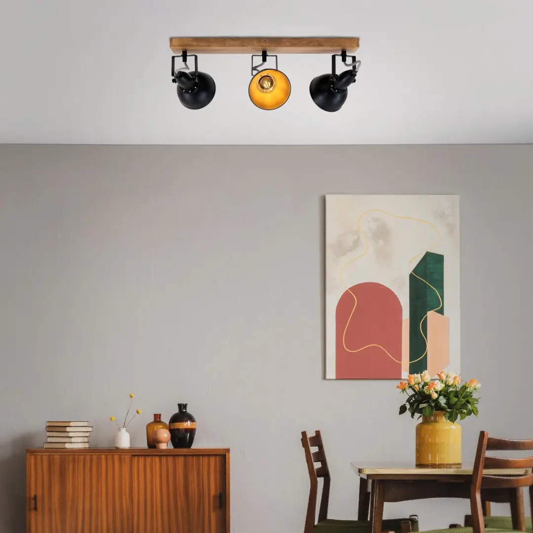 Briloner Barnim Opbouwspot 3x25W - Hout/Zwart & Goud