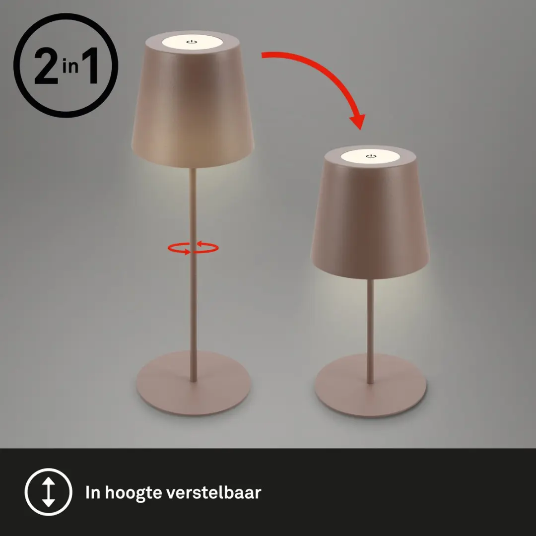 Briloner Kiki Oplaadbare Tafellamp - Bruin - 2700K - Ø10.5cm