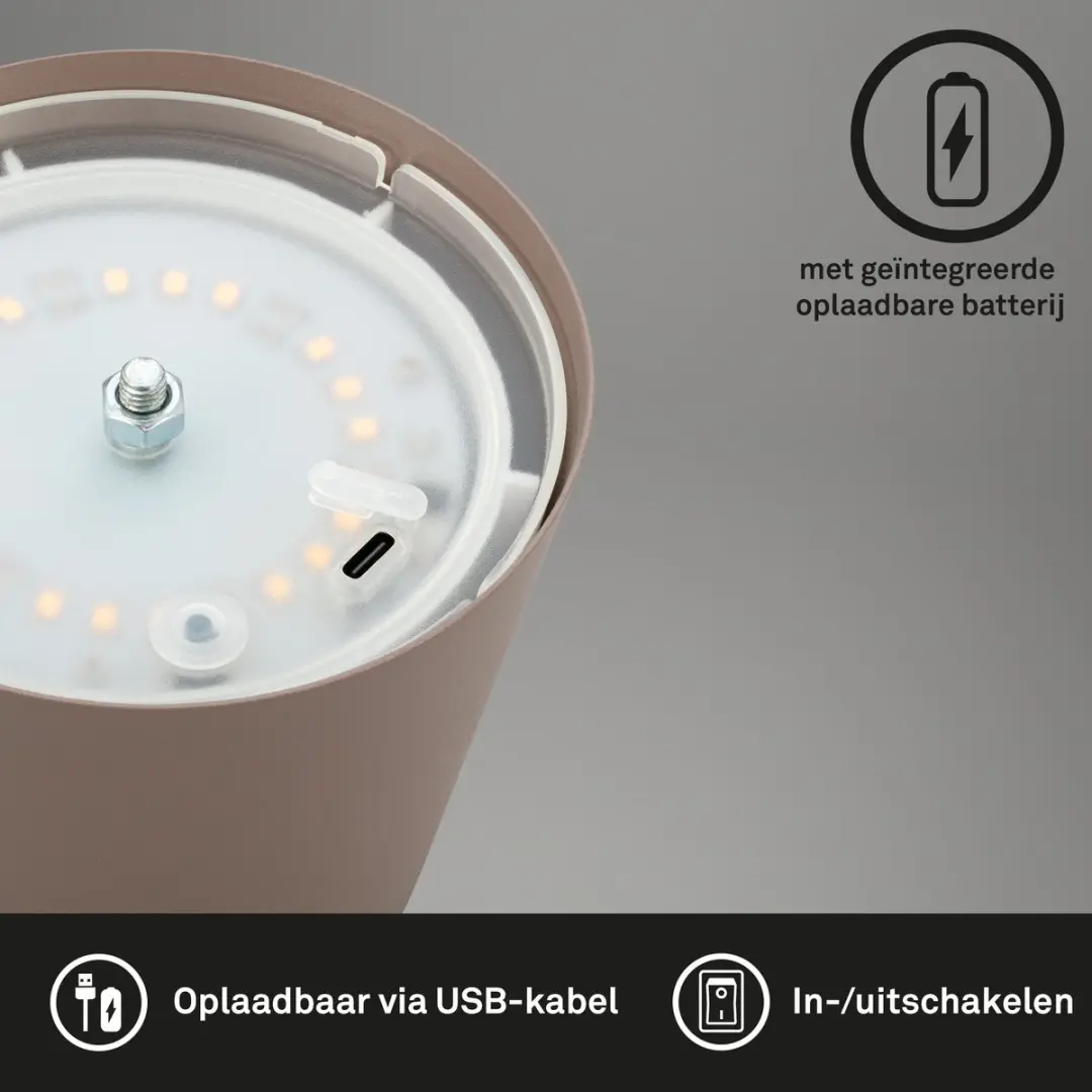 Briloner Kiki Oplaadbare Tafellamp - Bruin - 2700K - Ø10.5cm
