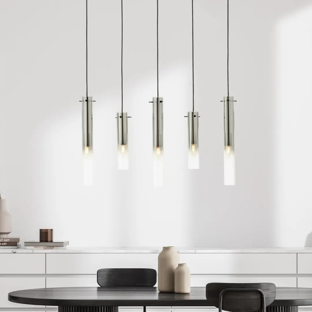 Brilliant Lamp Glasini Hanglamp 5x C35 E14 25W - Mat zwart/gerookt