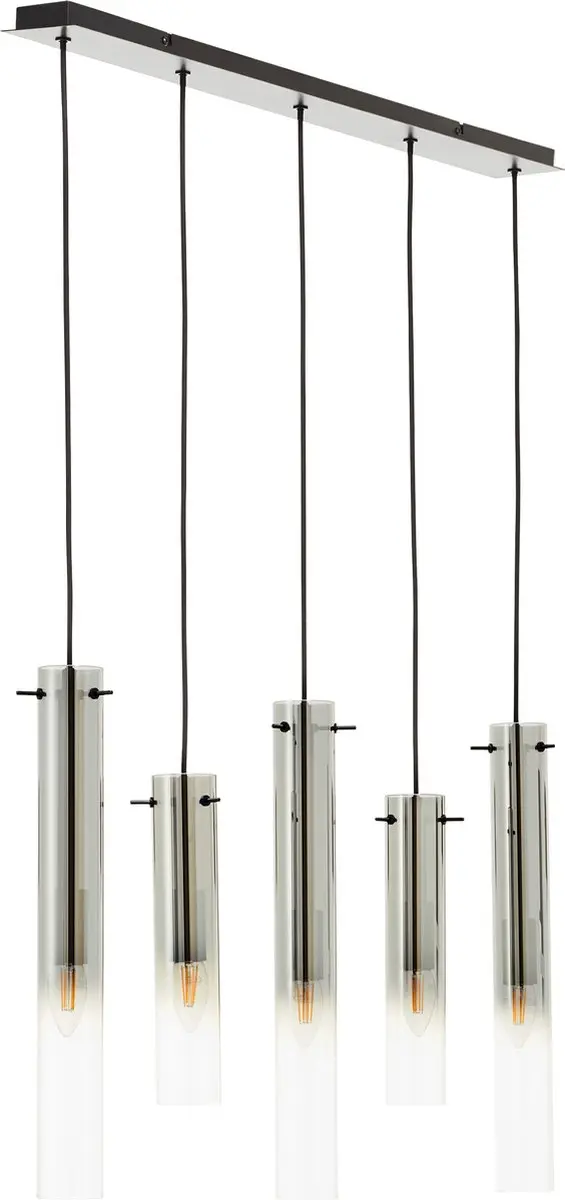 Brilliant Lamp Glasini Hanglamp 5x C35 E14 25W - Mat zwart/gerookt