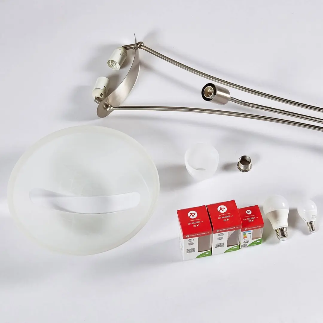 Lindby Vloerlamp 3-licht Metaal Glas 180cm - Nikkel Satijn/Albast Wit