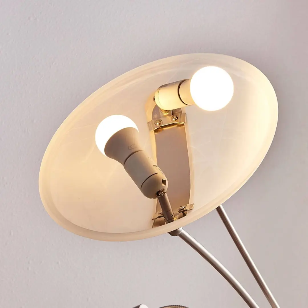 Lindby Vloerlamp 3-licht Metaal Glas 180cm - Nikkel Satijn/Albast Wit