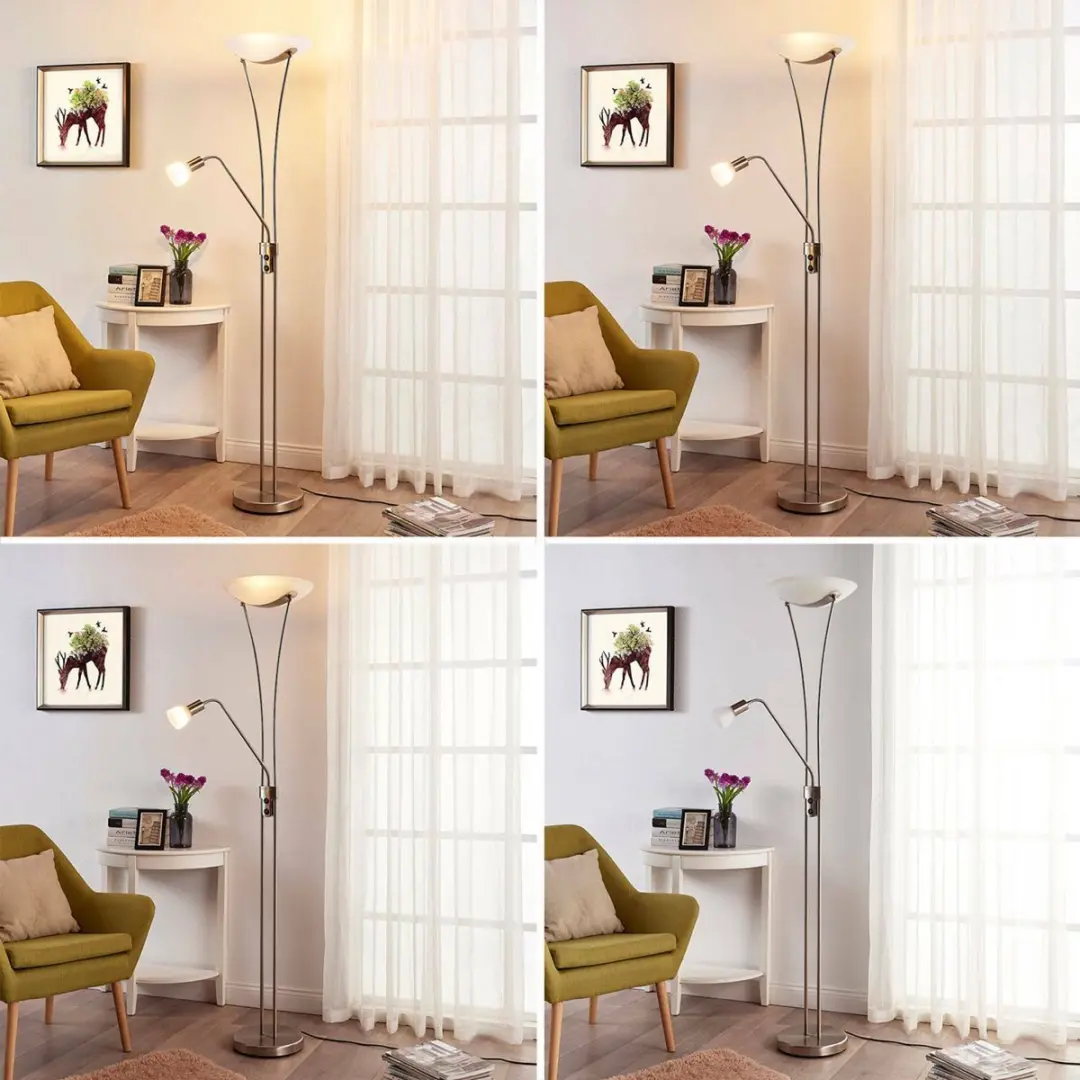 Lindby Vloerlamp 3-licht Metaal Glas 180cm - Nikkel Satijn/Albast Wit