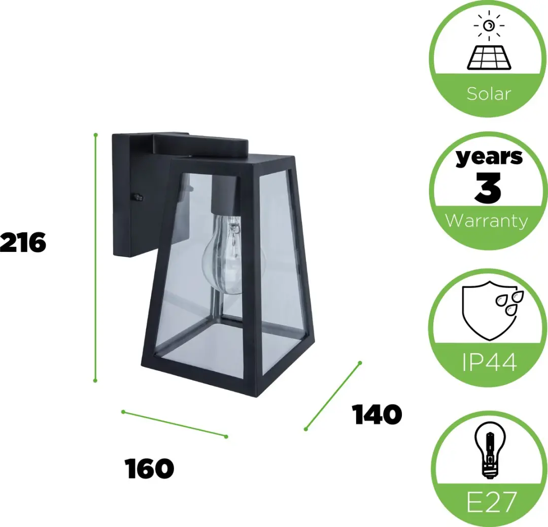 Lutec Fia Wandlamp E27 Mat Zwart - IP44