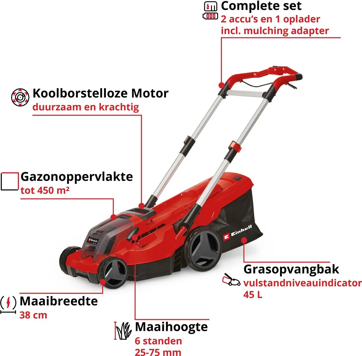 Einhell Professional GP-CM 36/450 Accu-Grasmaaier - 2x 4000mAh - 45L