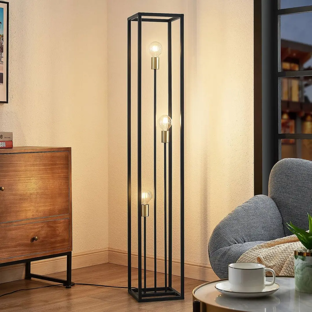 Lindby Vloerlamp 3-lichts - Zwart mat - 153 cm