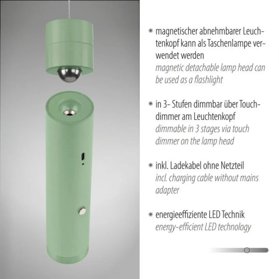 Just Light Oplaadbare Hanglamp Attach Groen - USB-C - Ø4cm