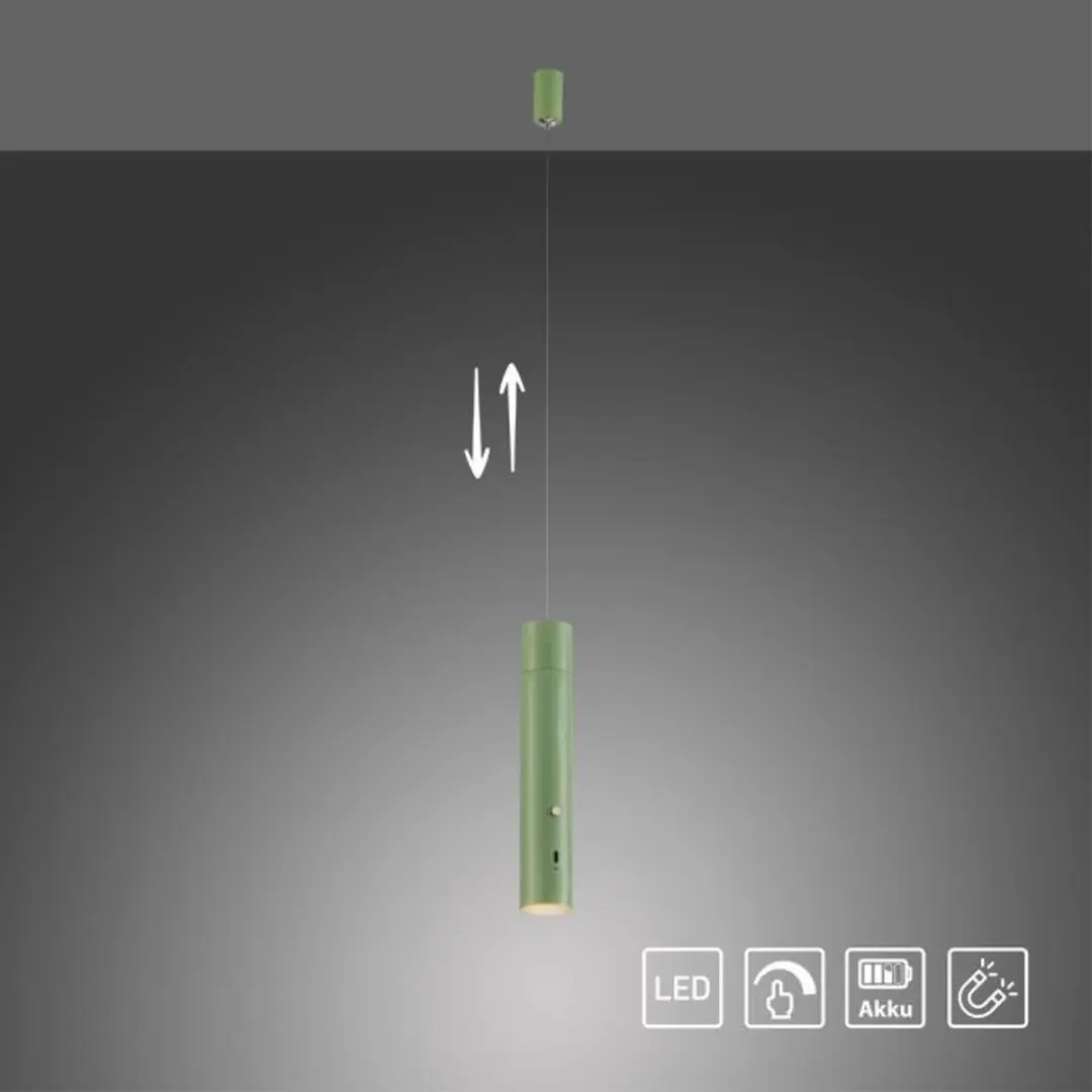 Just Light Oplaadbare Hanglamp Attach Groen - USB-C - Ø4cm