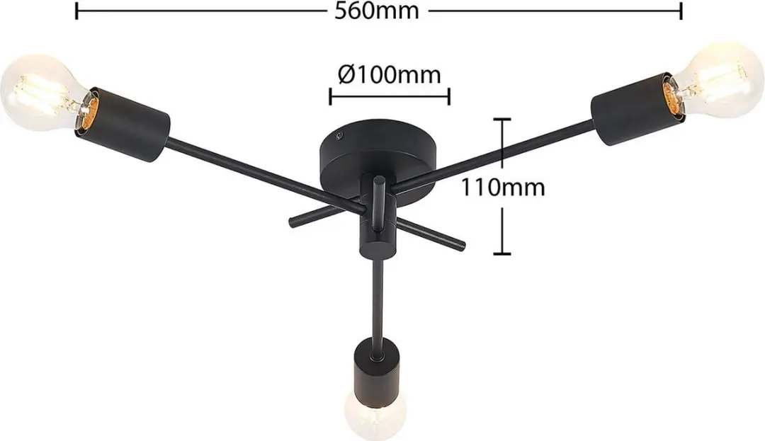 Lindby Plafondlamp 3x15W - Ø56cm - Zwart mat