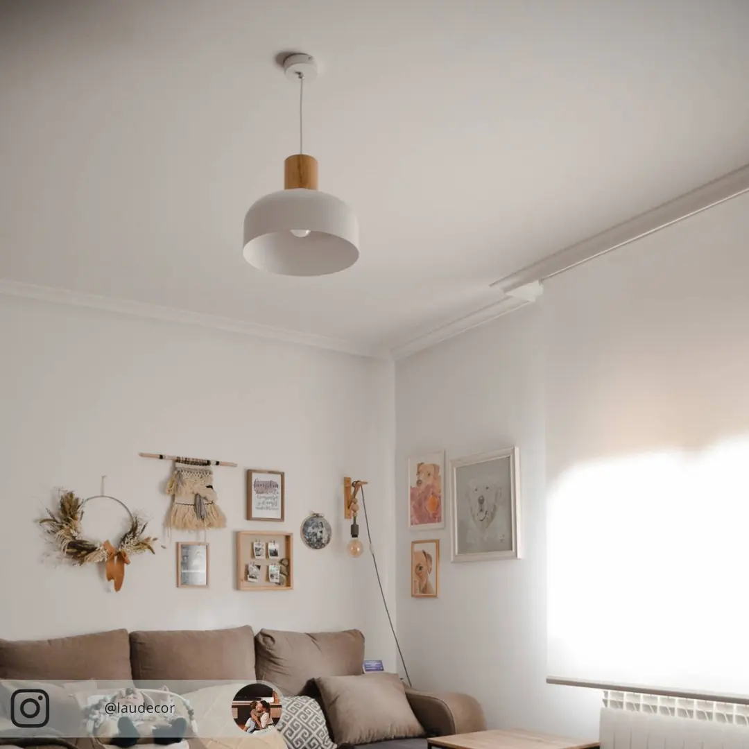 Lindby Hanglamp Metaal Hout 1 Licht E27 - Wit/Licht Hout
