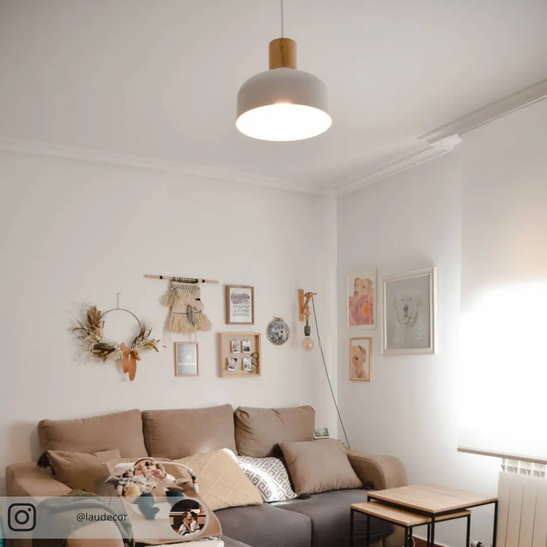 Lindby Hanglamp Metaal Hout 1 Licht E27 - Wit/Licht Hout