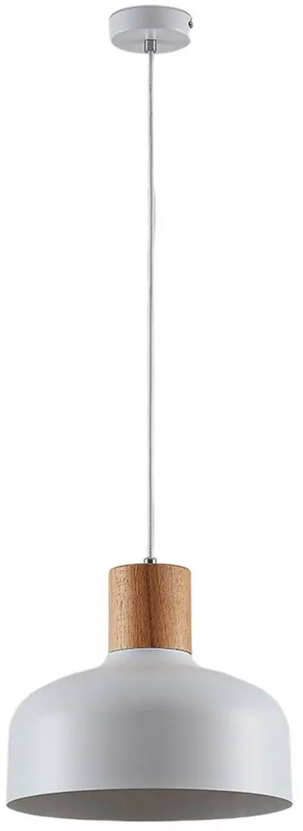 Lindby Hanglamp Metaal Hout 1 Licht E27 - Wit/Licht Hout