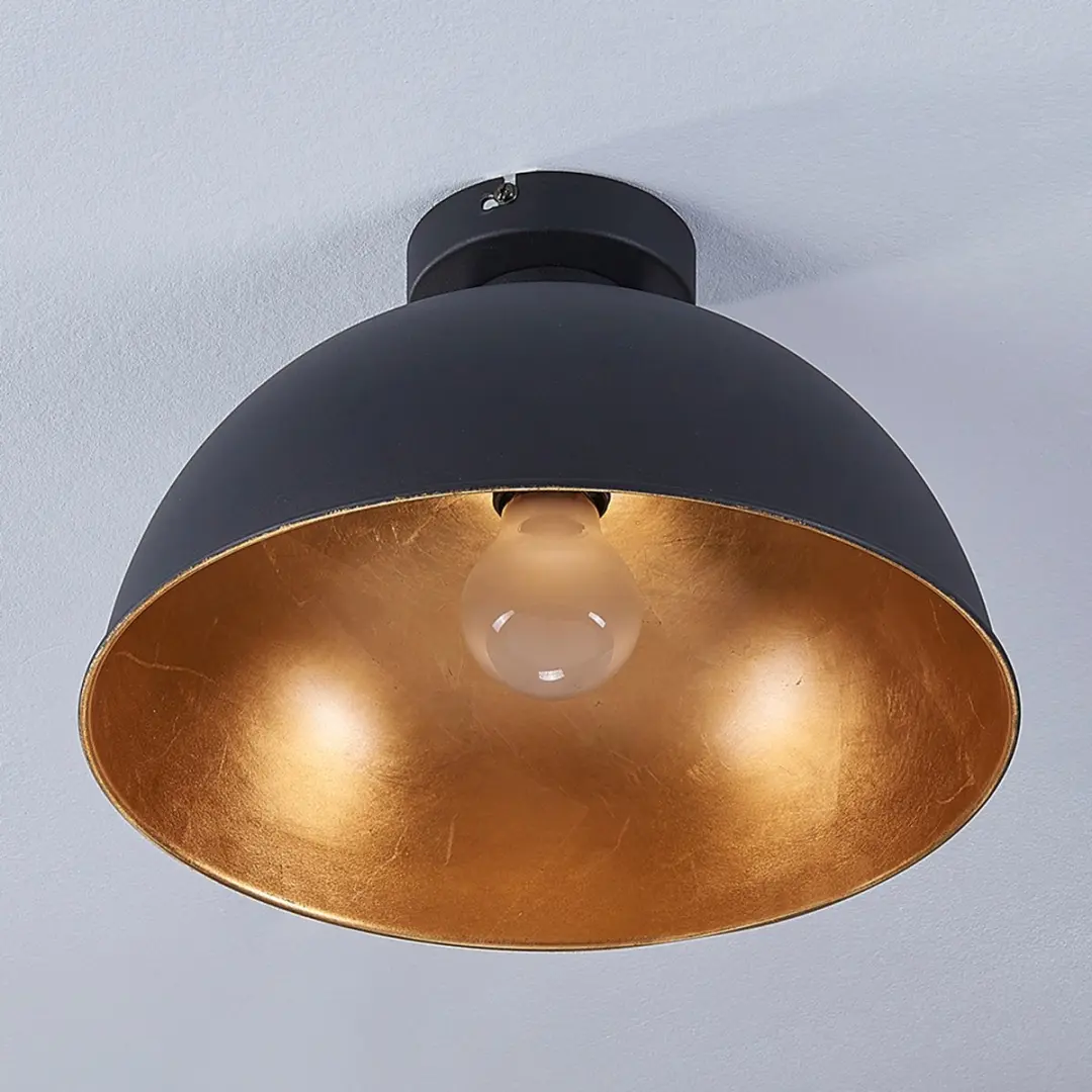 Lindby Plafondlamp Magna Eglip+ - 1 Lichtpunt - Ø31cm - Zwart/Goudmat