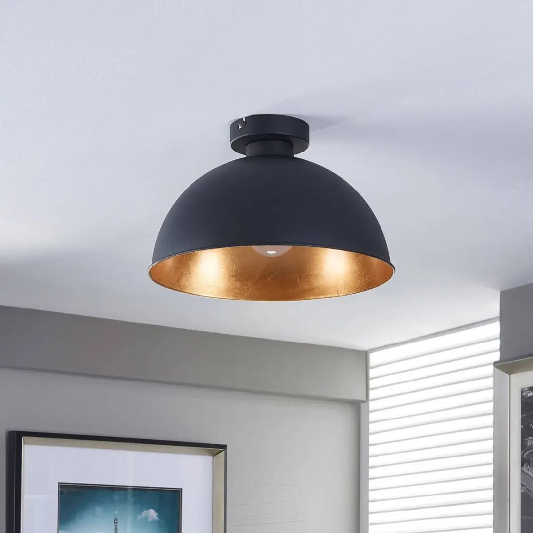 Lindby Plafondlamp Magna Eglip+ - 1 Lichtpunt - Ø31cm - Zwart/Goudmat