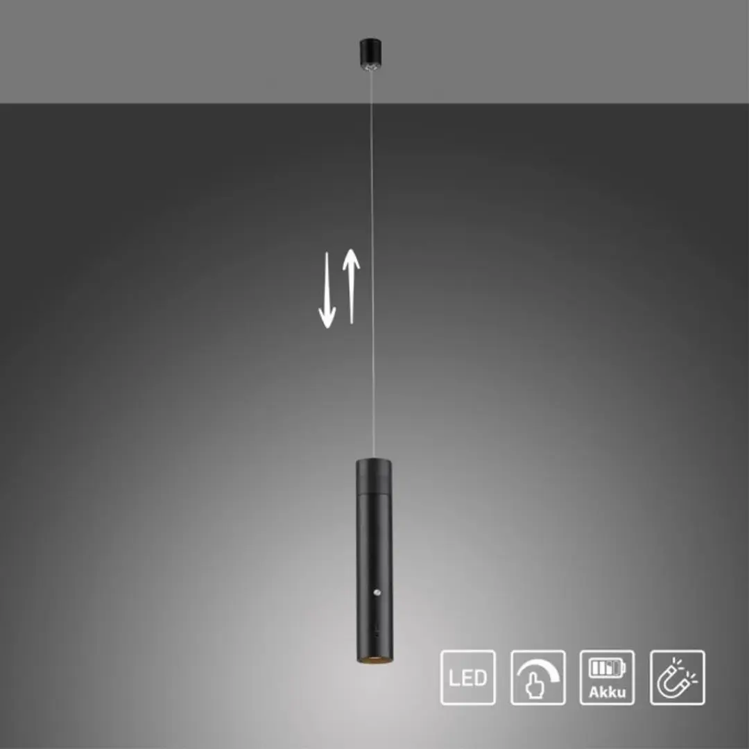 Just Light Oplaadbare Hanglamp Attach Zwart - USB-C - Ø4cm