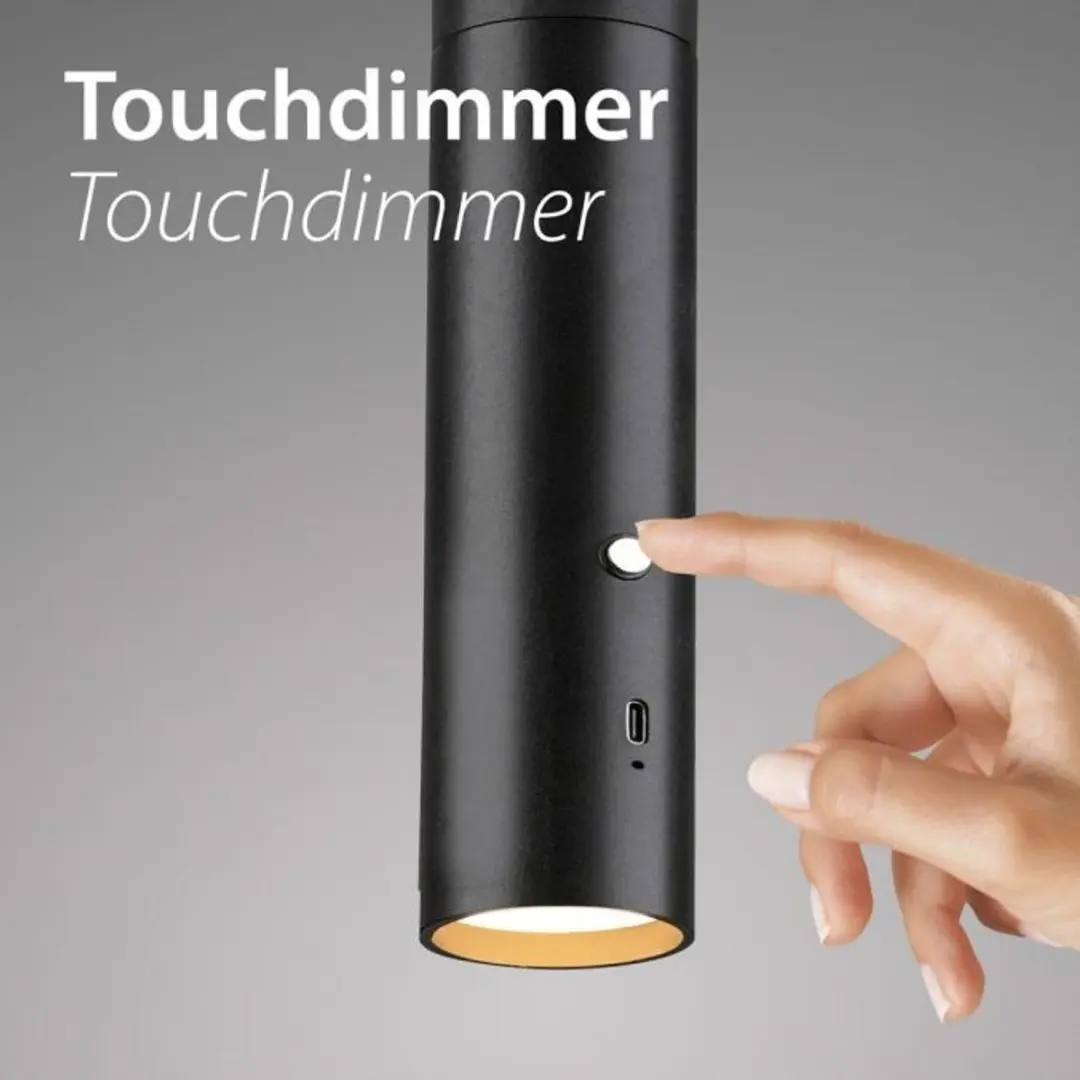Just Light Oplaadbare Hanglamp Attach Zwart - USB-C - Ø4cm