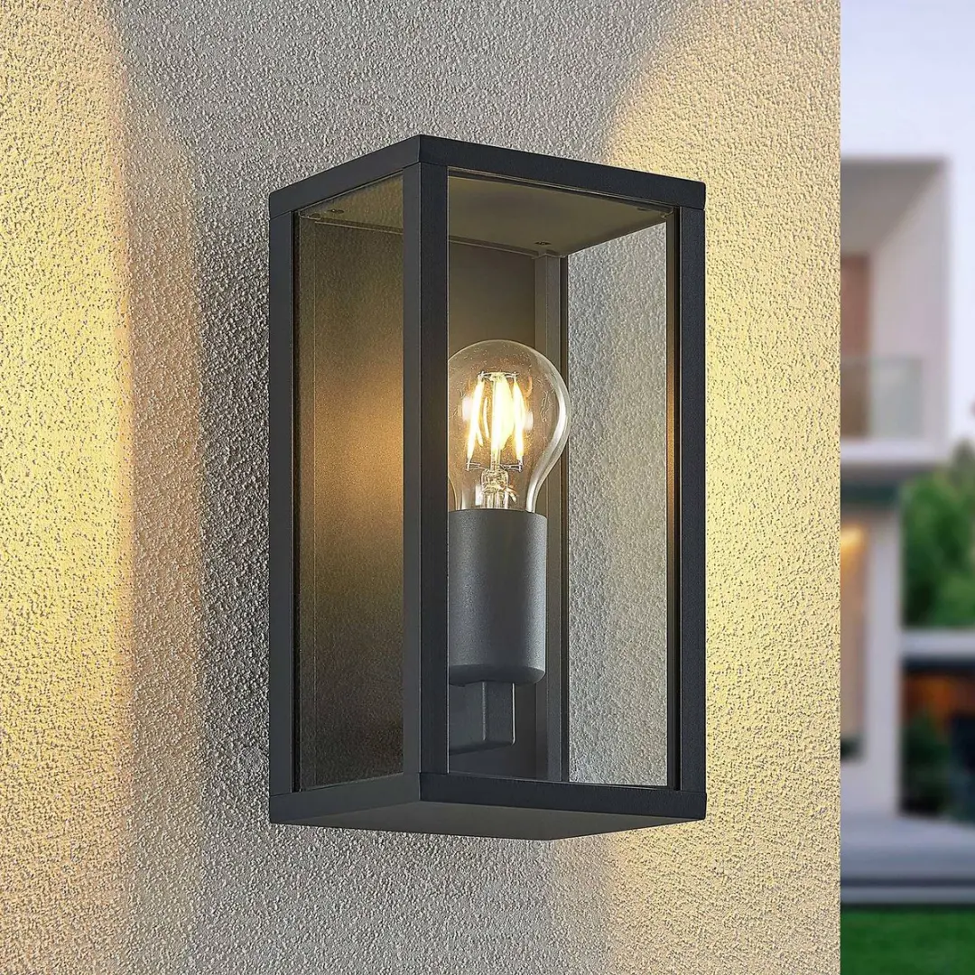 Lindby Wandlamp Buiten Aluminium Glas 26cm E27 Antraciet