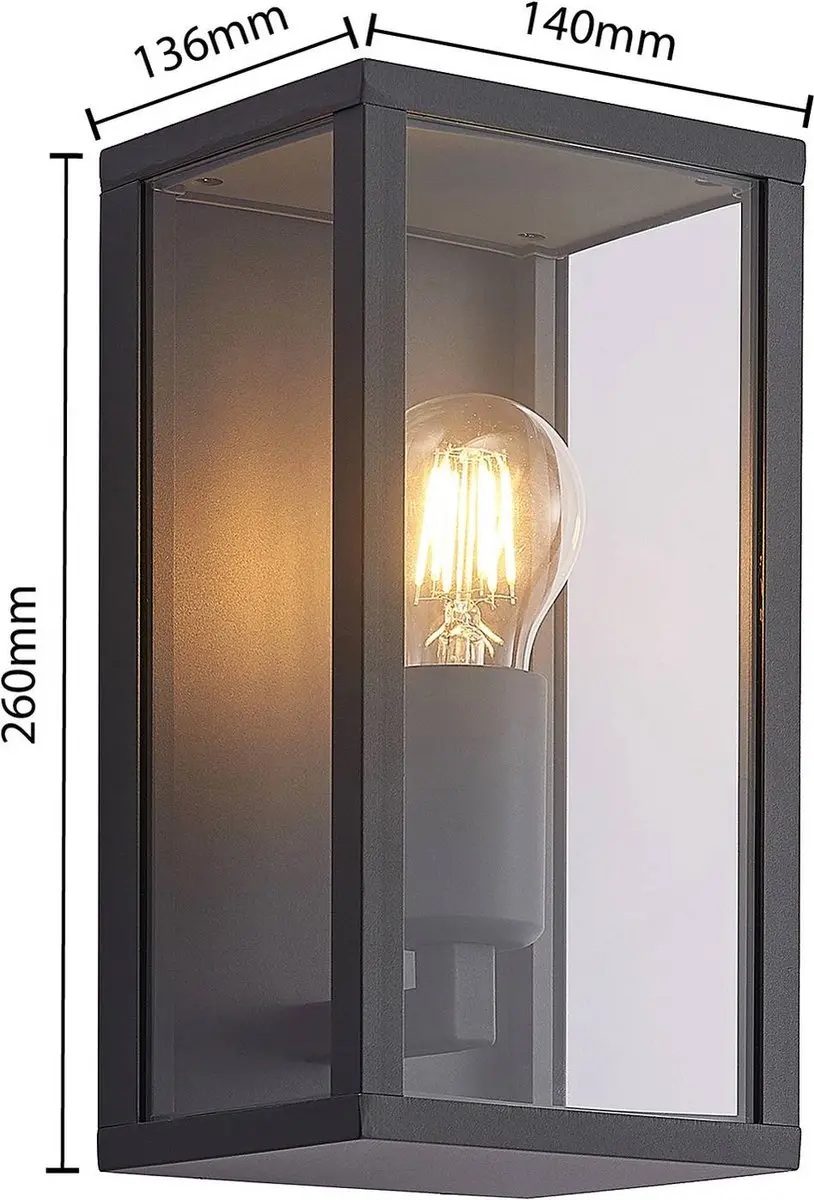 Lindby Wandlamp Buiten Aluminium Glas 26cm E27 Antraciet