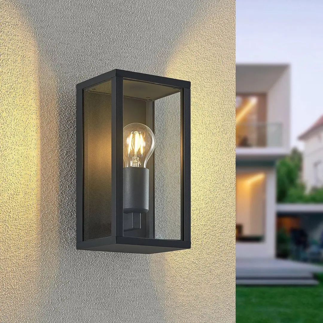 Lindby Wandlamp Buiten Aluminium Glas 26cm E27 Antraciet