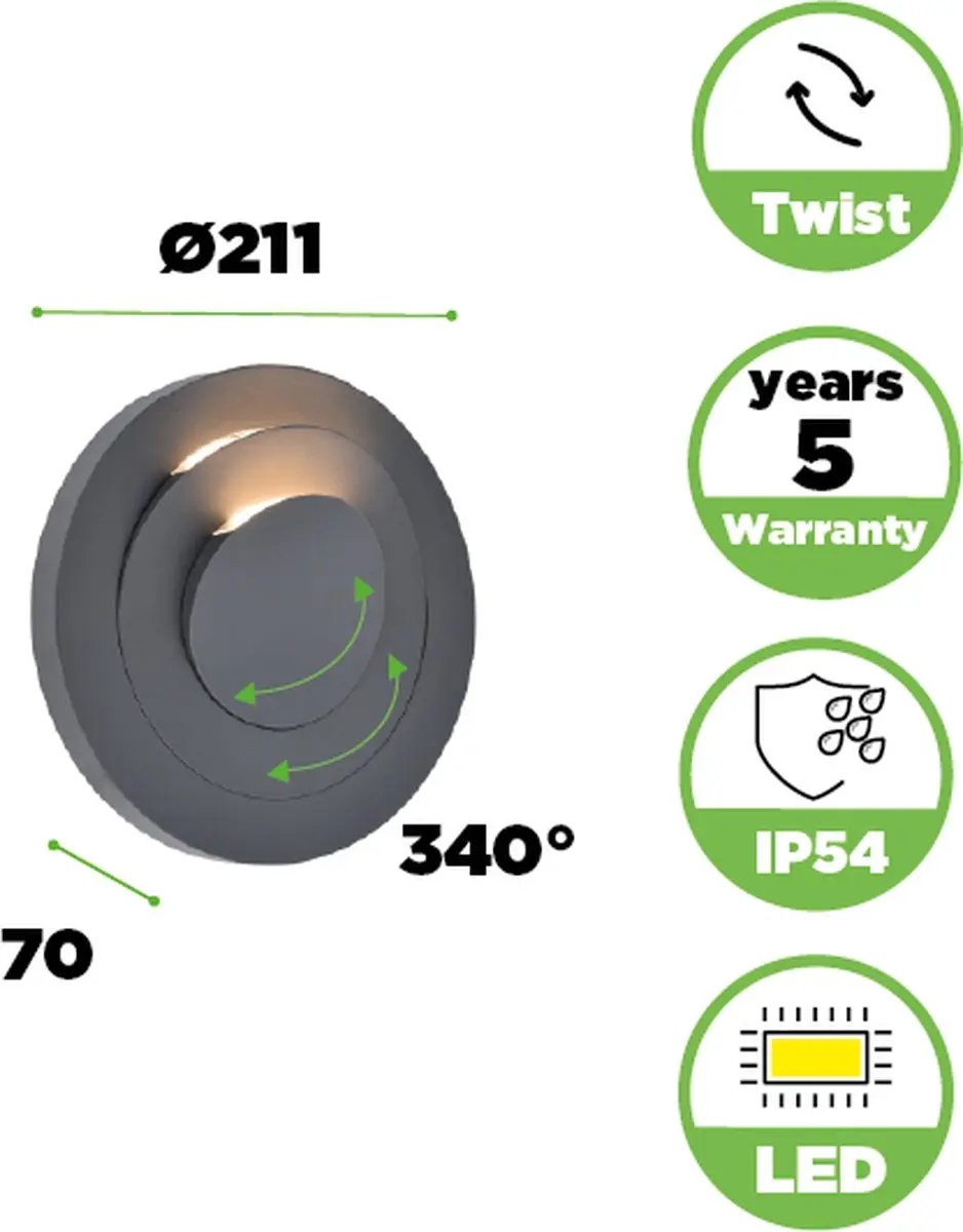 Lutec Moov LED Wandlamp 550Lm - 3 Lichtpunten - Donkergrijs