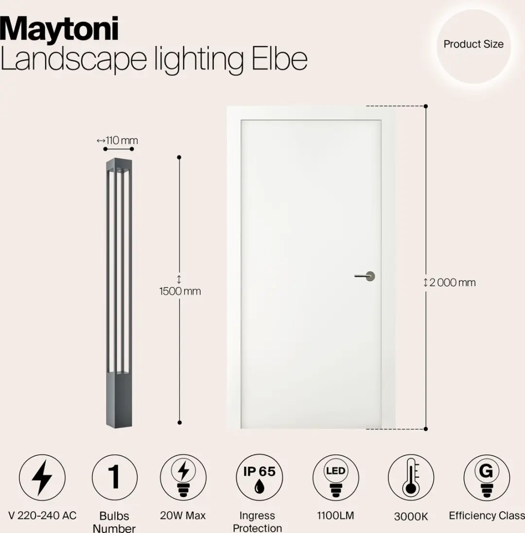 Maytoni Outdoor Elbe Landschapsverlichting - 20W - Grafiet