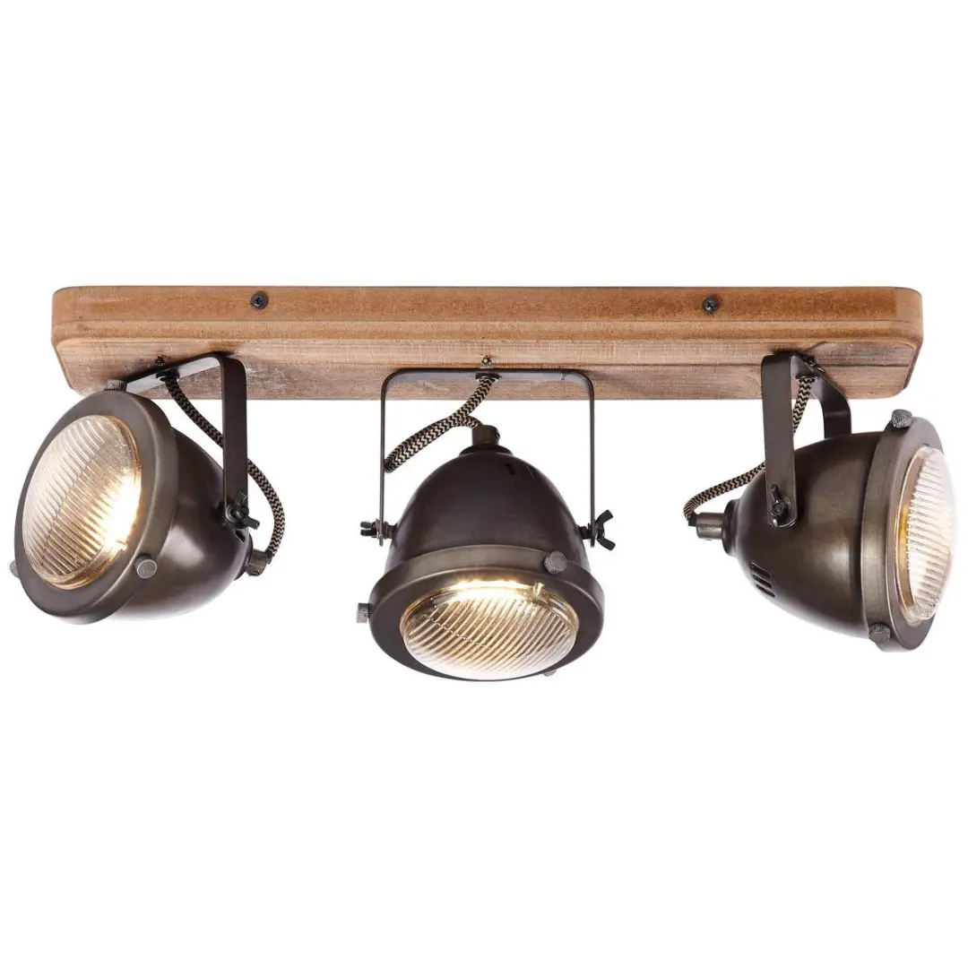 Brilliant Carmen Wood Plafondlamp - 3 Lichtpunten - Bruin/Zilvergrijs