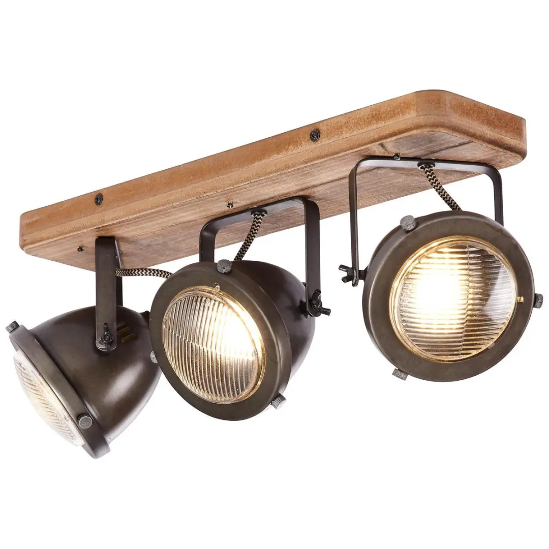 Brilliant Carmen Wood Plafondlamp - 3 Lichtpunten - Bruin/Zilvergrijs