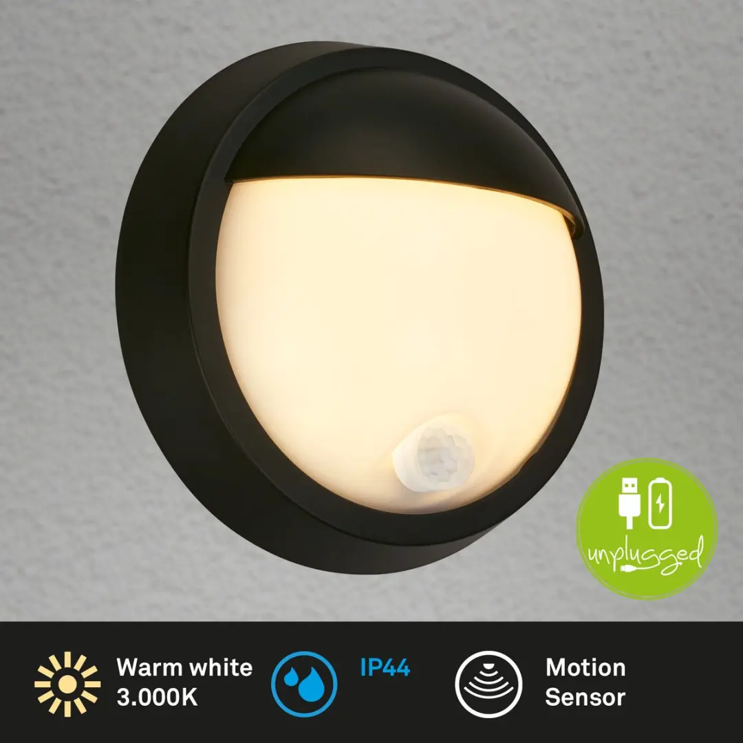 Briloner Wandlamp Buiten met Bewegingsmelder 3000K - Ø17cm - Zwart