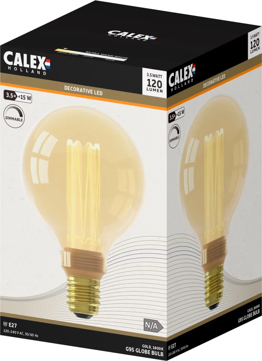 Calex Crown Series LED Lamp E27 G95 - 3.5W - 1800K Warm Wit - Goud