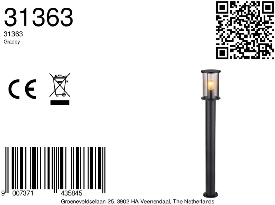Globo Vloerlamp Gracey 31363 - Zwart