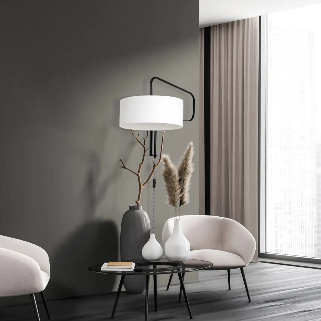 Steinhauer Bloeba 4175ZW Wandlamp - Metaal/Textiel - 40W - Zwart - afbeelding 6 van 6