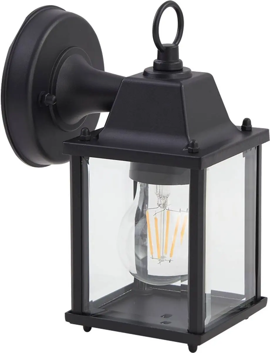 Lindby Wandlamp Buiten Aluminium Glas E27 - 1 Lichtpunt - Zwart/Transparant