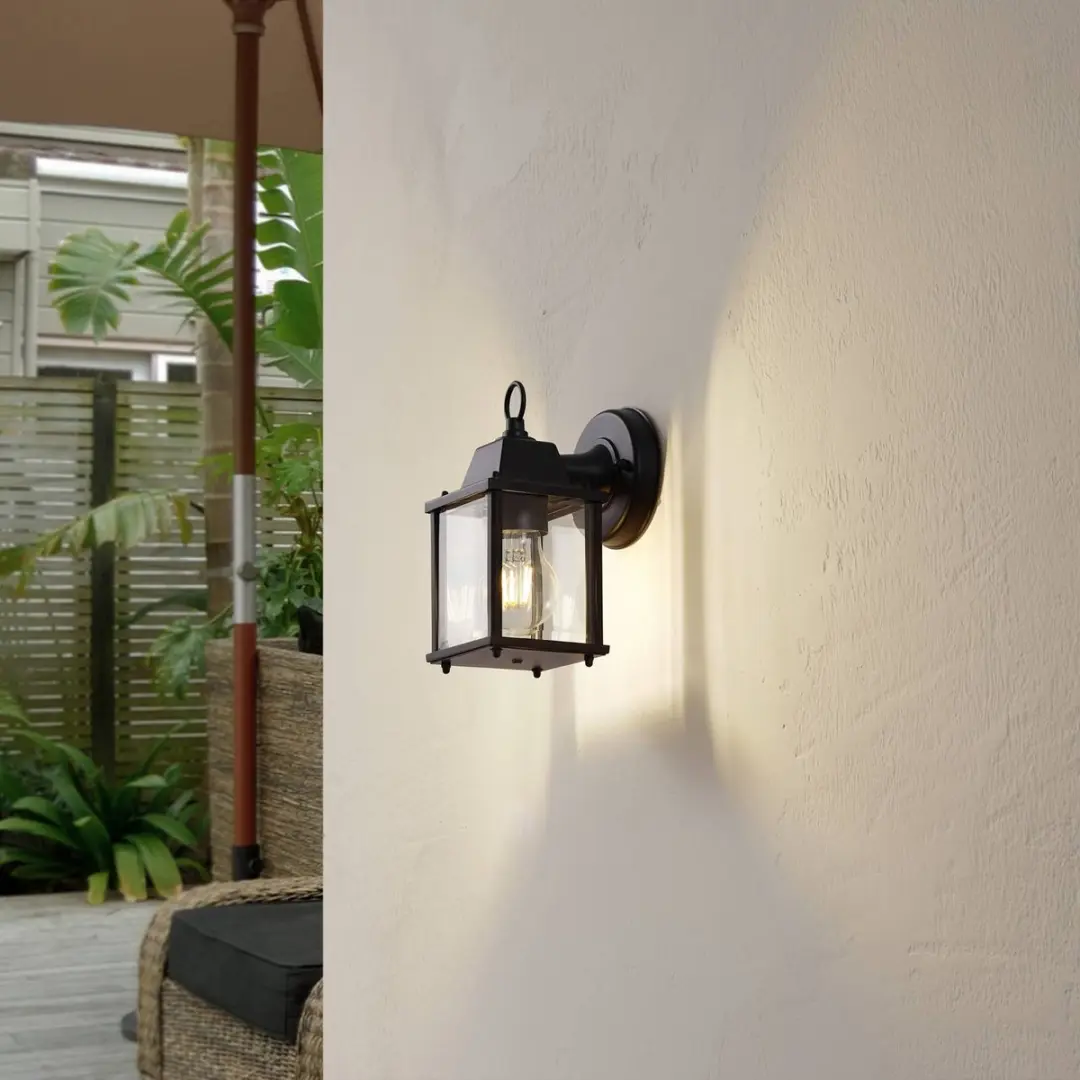 Lindby Wandlamp Buiten Aluminium Glas E27 - 1 Lichtpunt - Zwart/Transparant