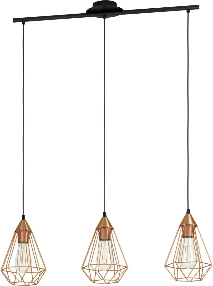 Eglo Tarbes Hanglamp E27 - 3 Lichthoorns - 79cm - Zwart/Koper