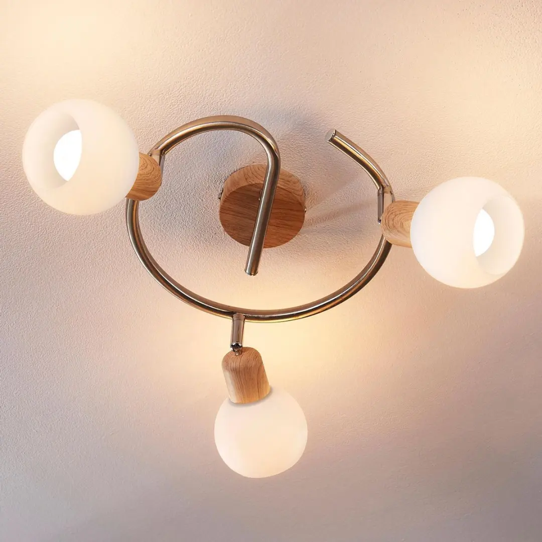 Lindby Buitenspot 3-lichts E14 - 25cm - Albast/Hout/Nikkel