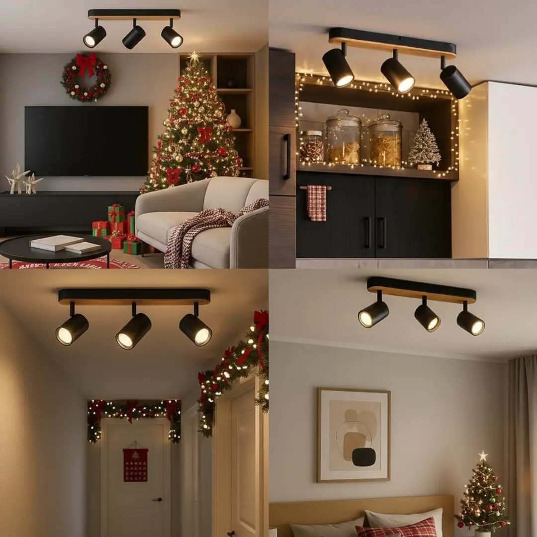 Brilliant Niels LED Spotbalk 3-lichts - Mat Zwart/Natuur