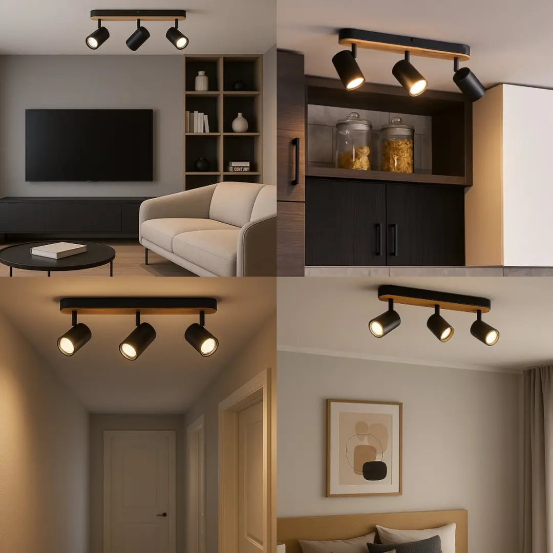 Brilliant Niels LED Spotbalk 3-lichts - Mat Zwart/Natuur