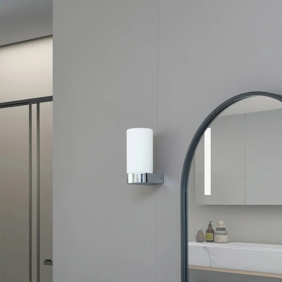Lucande Wandlamp Glas Staal E14 - 1 Lichtpunt - Chroom/Wit - afbeelding 6 van 6