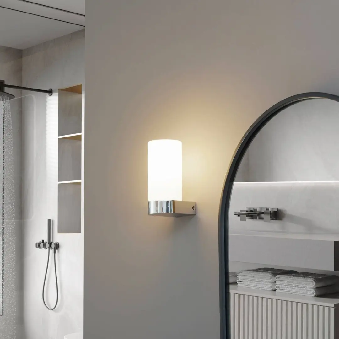 Lucande Wandlamp Glas Staal E14 - 1 Lichtpunt - Chroom/Wit