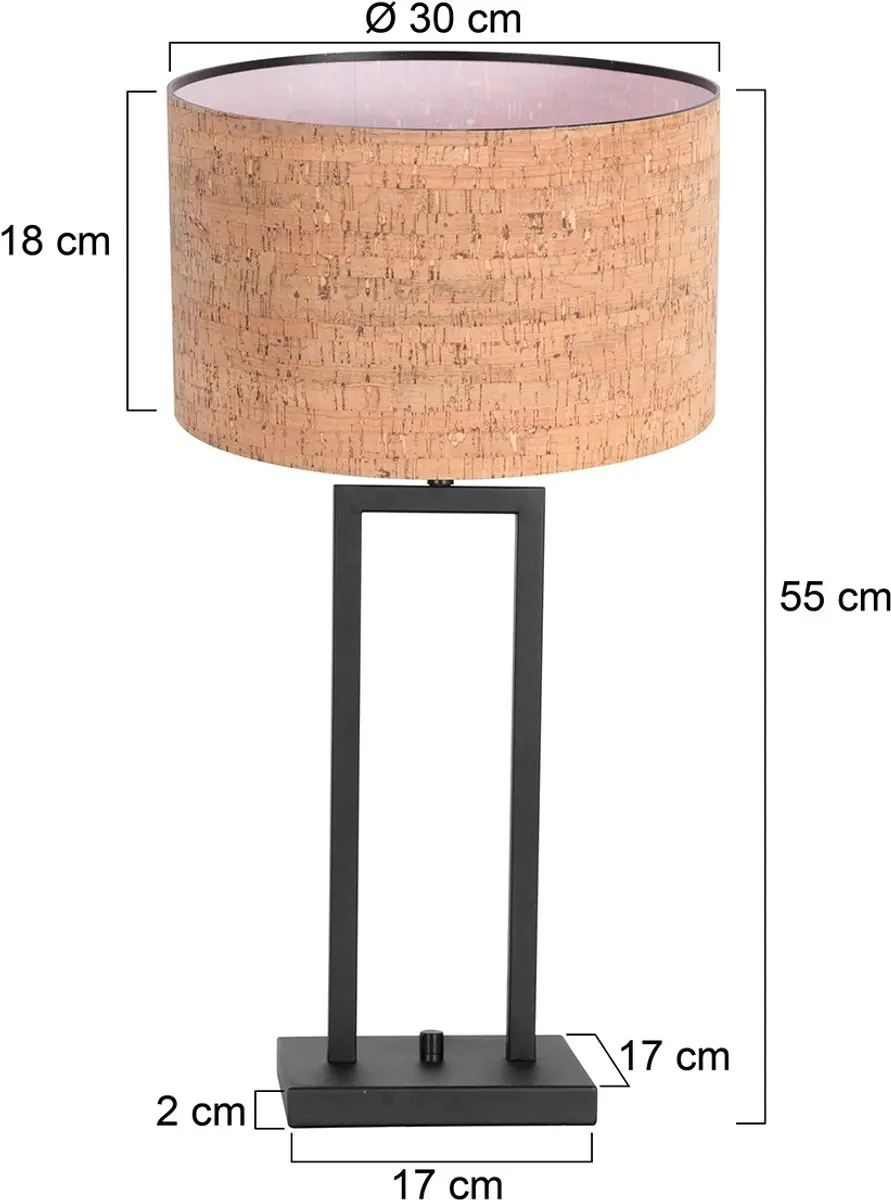 Steinhauer Tafellamp 4357ZW - Zwart Metaal met Kurk - 55cm - afbeelding 6 van 6