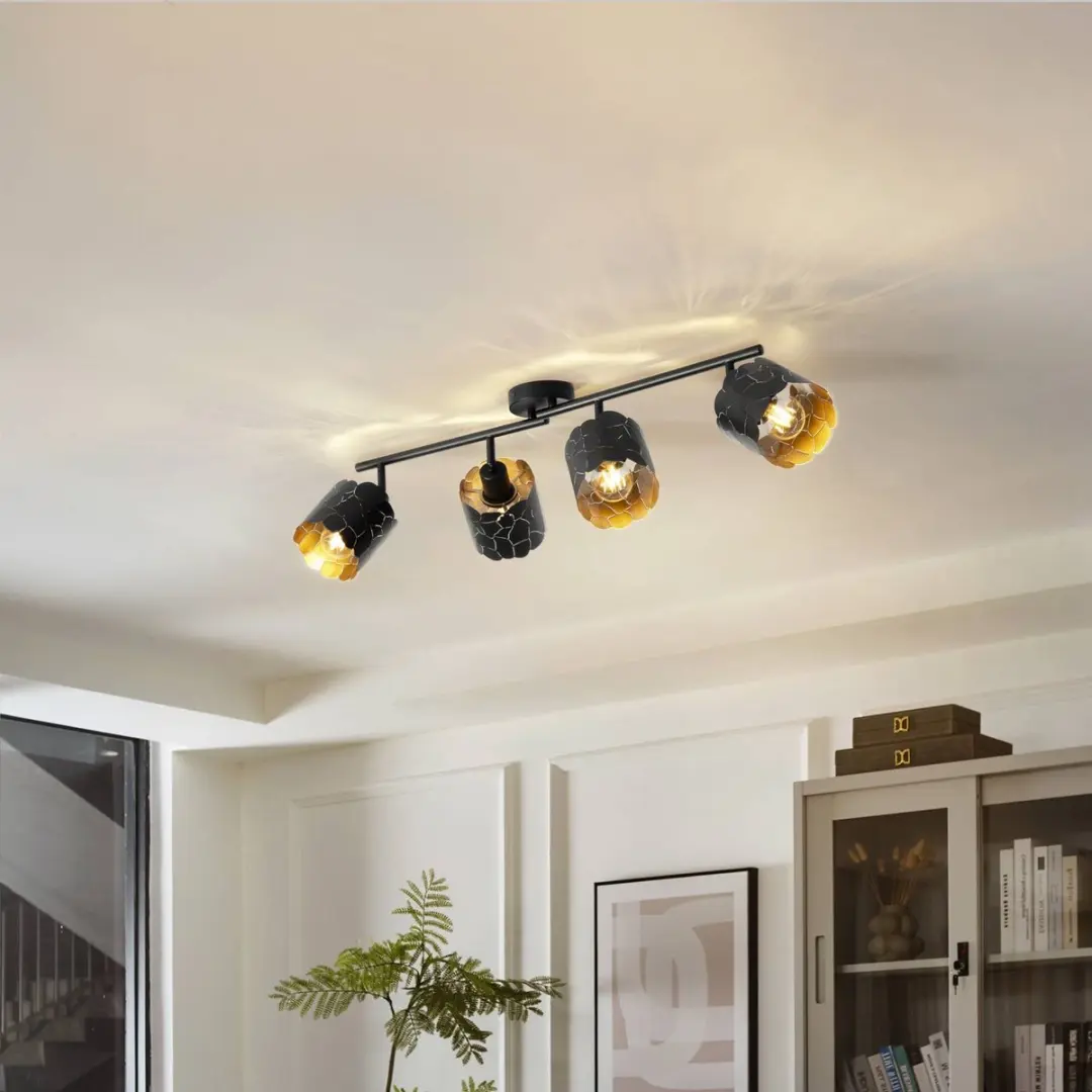 Lindby Plafondlamp 4-licht Metaal - Zwart/Goud