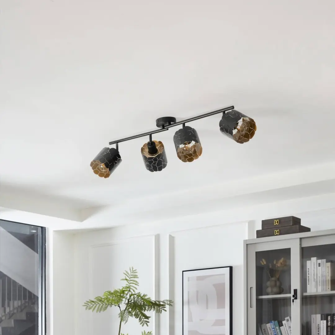 Lindby Plafondlamp 4-licht Metaal - Zwart/Goud