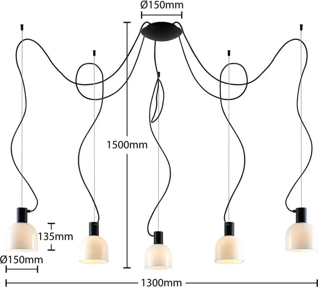 Lucande Hanglamp 5-lichts Glas IJzer - E27 - Wit/Zwart