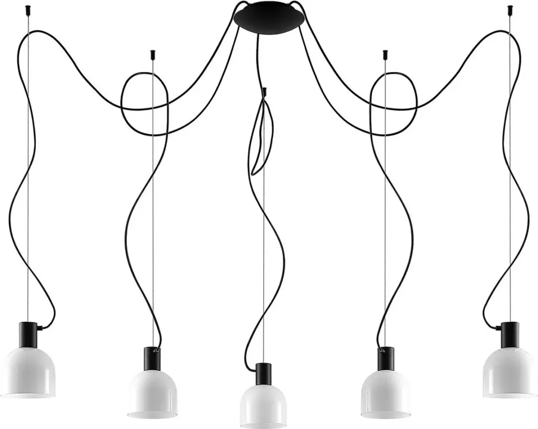 Lucande Hanglamp 5-lichts Glas IJzer - E27 - Wit/Zwart