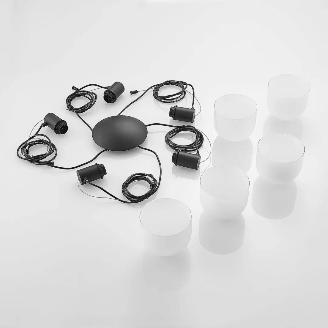 Lucande Hanglamp 5-lichts Glas IJzer - E27 - Wit/Zwart