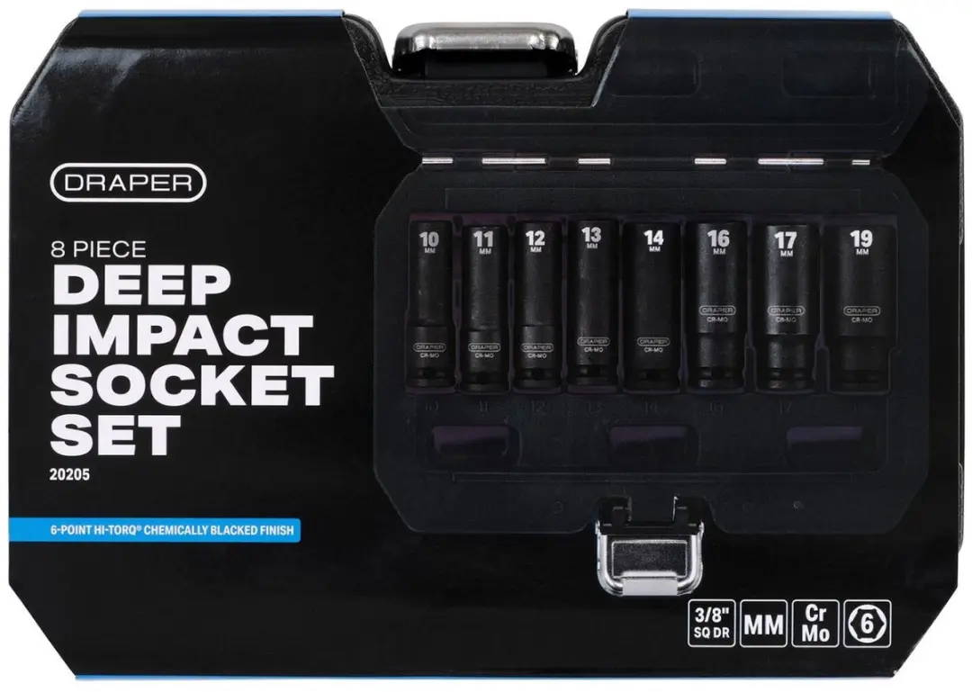Draper Tools 3/8" HI-TORQ Krachtdoppenset 8-delig - afbeelding 6 van 6
