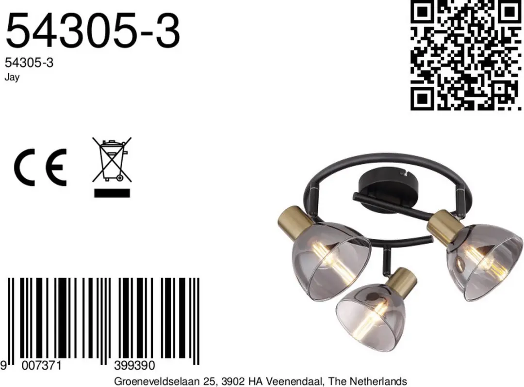 Globo Jay Spot 3-delig E14 - Ø25cm - Zwart - afbeelding 6 van 6