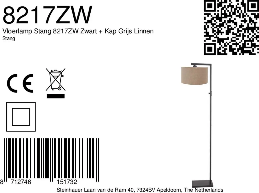 Steinhauer Stang 8217ZW Vloerlamp - 160cm - Grijs - afbeelding 6 van 6